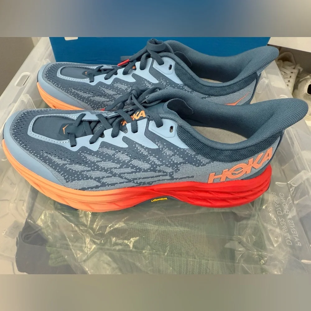 HOKA One Speedgoat 5 Women’s Trail Running Shoes Blue Orange Sz 10.5 RARE - Picture 6 of 11